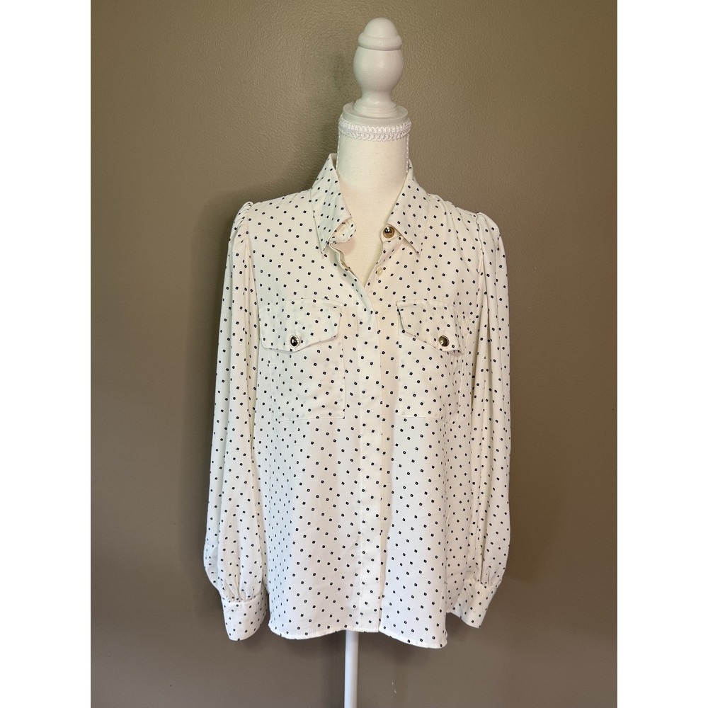 Ann Taylor Women Ivory Polka Dot Long Sleeve Blouse Size M 836719
